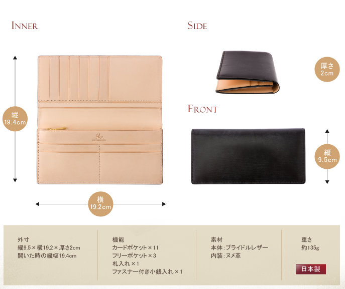 ブライドルレザー長財布の仕様